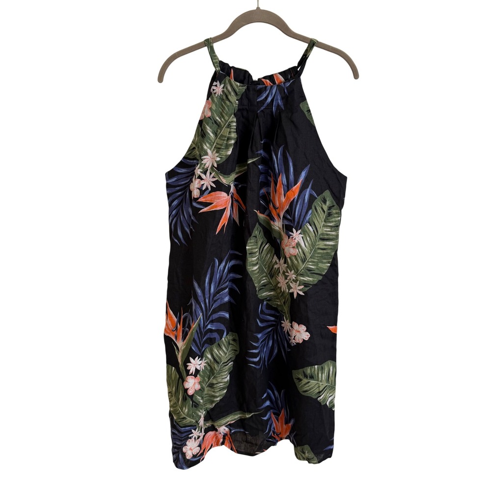 28 Palms Women XXL Black Tropical Linen Halter Shift‎ Dress Bird of Paradise